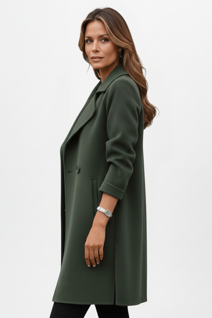 Women’s Coat with Notch Collar and Front Buttons