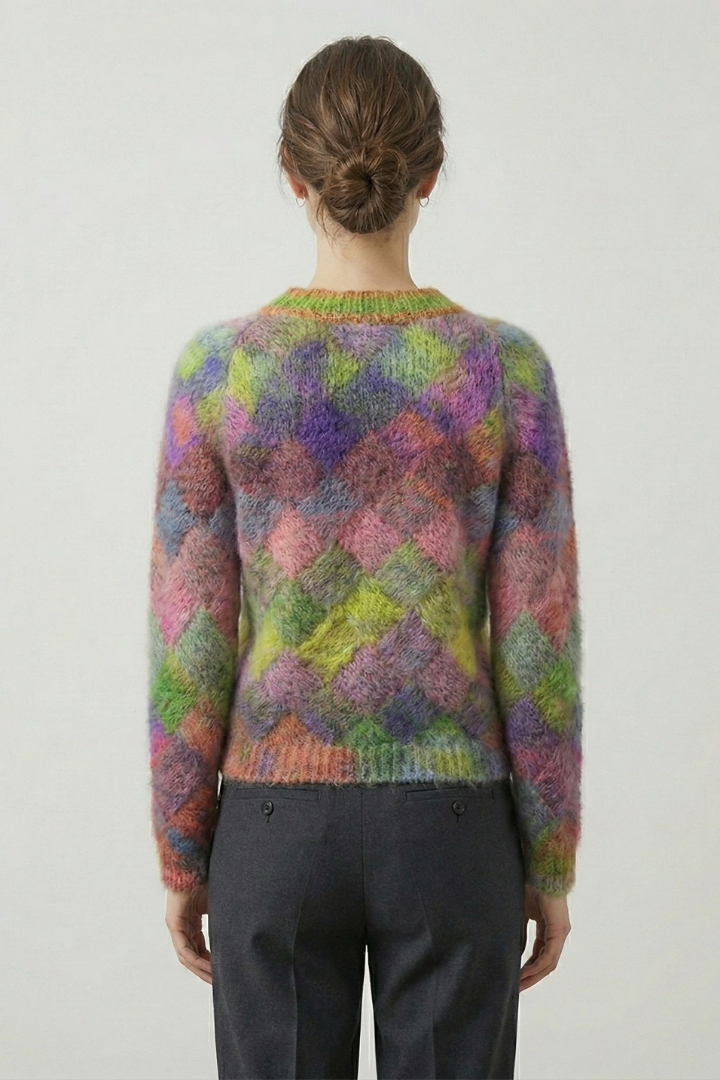 Women’s Crew Neck Sweater with Long Sleeves and Textured Pattern