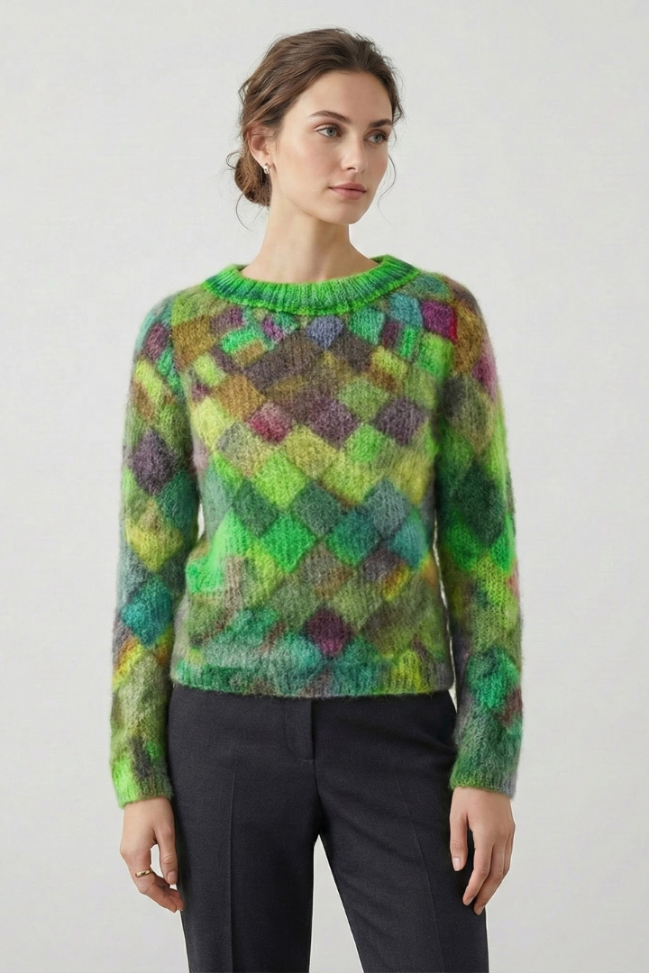 Women’s Crew Neck Sweater with Long Sleeves and Textured Pattern