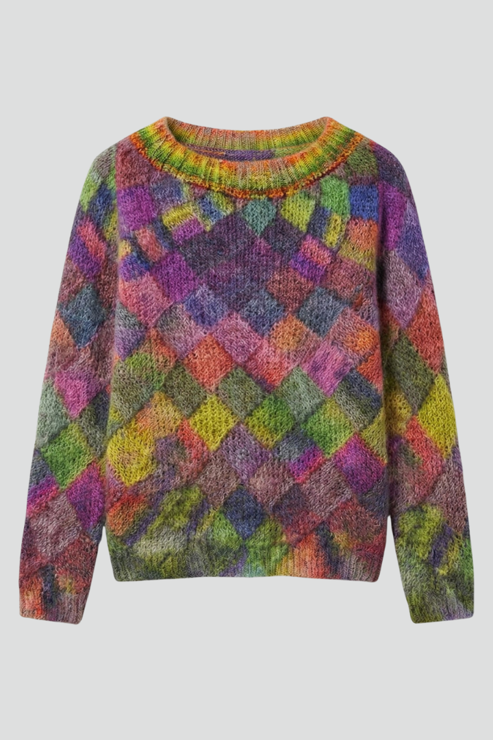 Women’s Crew Neck Sweater with Long Sleeves and Textured Pattern