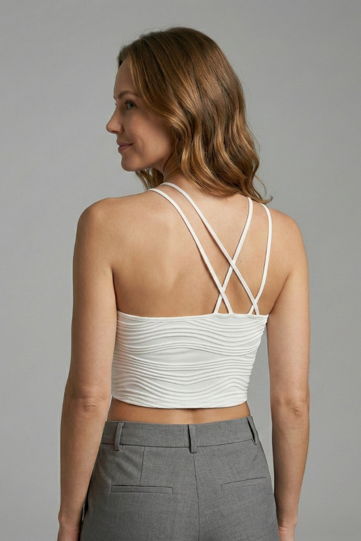 Women’s Crop Top with Asymmetrical Neck and Ribbed Surface