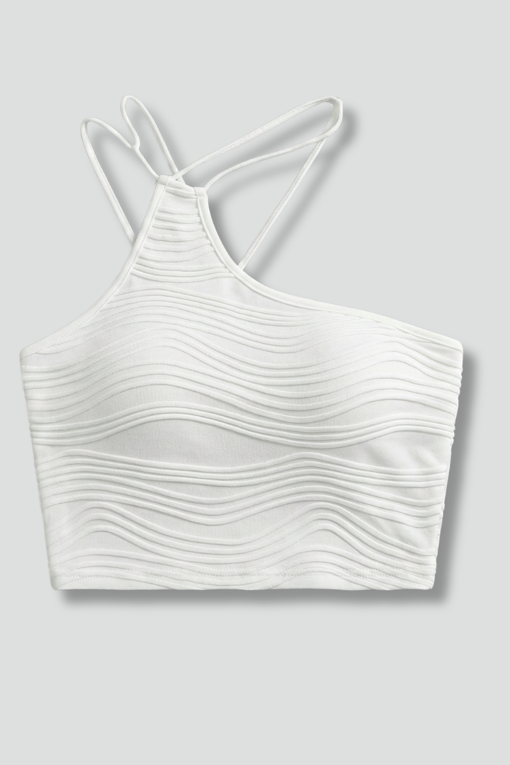 Women’s Crop Top with Asymmetrical Neck and Ribbed Surface