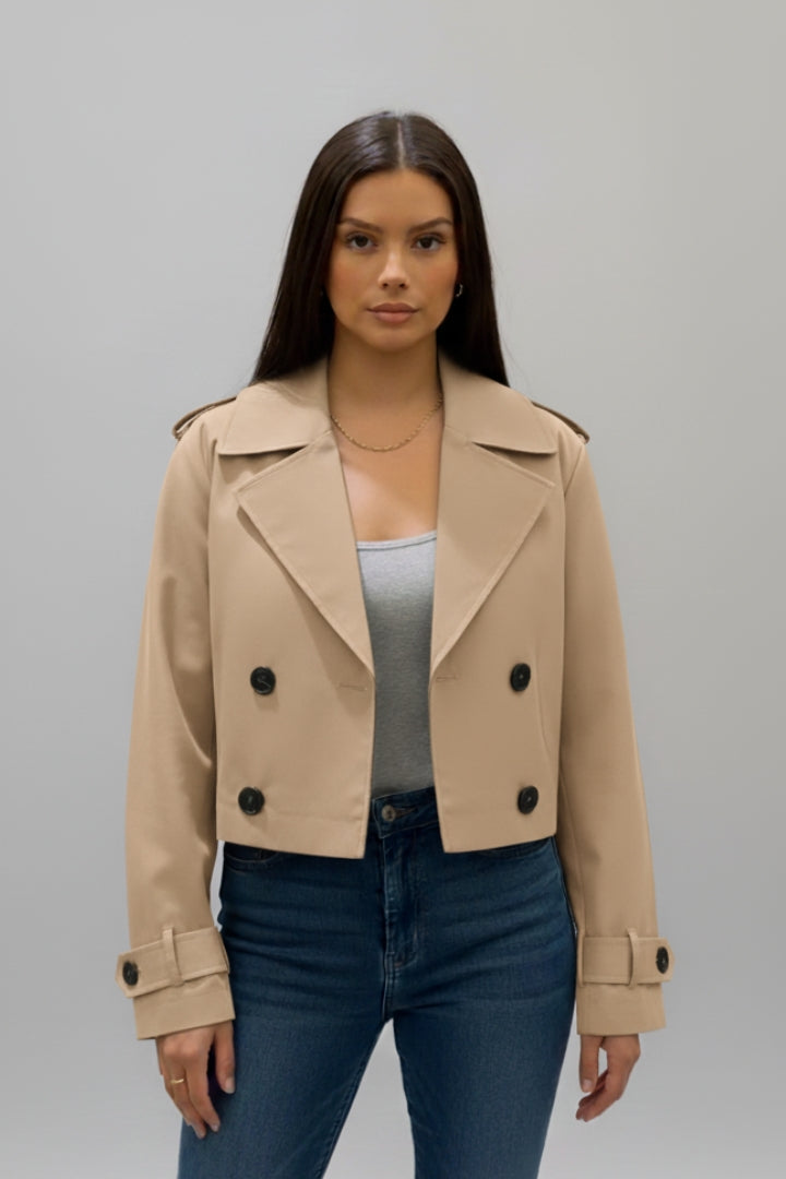Women’s Cropped Trench Coat with Adjustable Cuffs