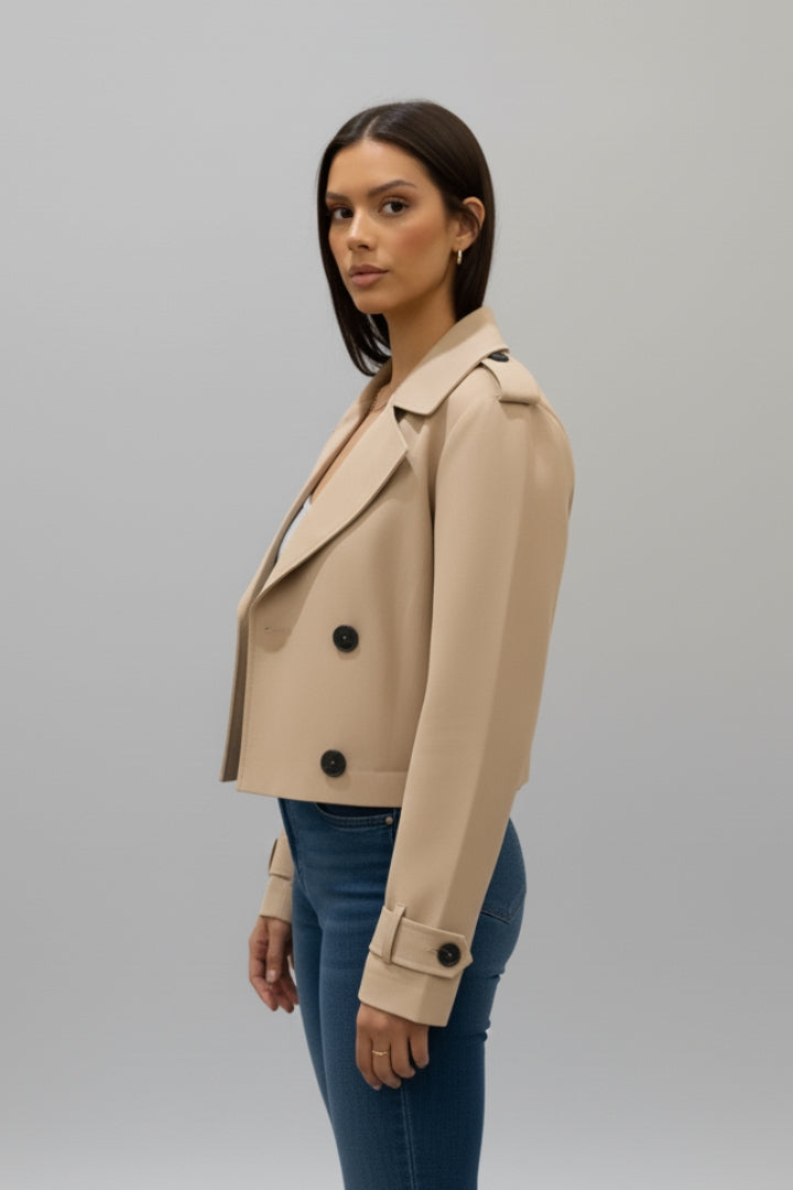 Women’s Cropped Trench Coat with Adjustable Cuffs