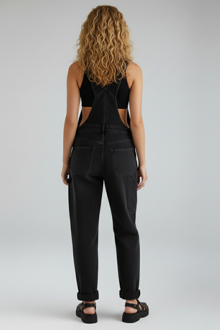 Women’s Denim Jumpsuit with Pockets and Loose Fit