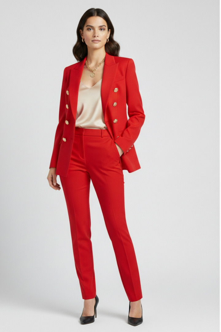 Women’s Double-Breasted Blazer with Gold Buttons and Notched Lapel