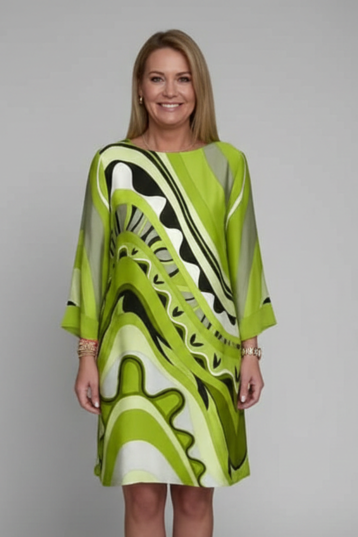 Women’s Dress with Abstract Print and Long Sleeves