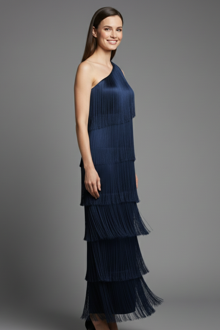 Women’s Dress with Fringe Skirt and Sleeveless Cut