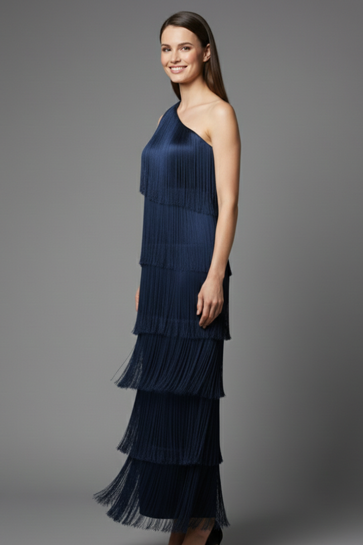 Women’s Dress with Fringe Skirt and Sleeveless Cut