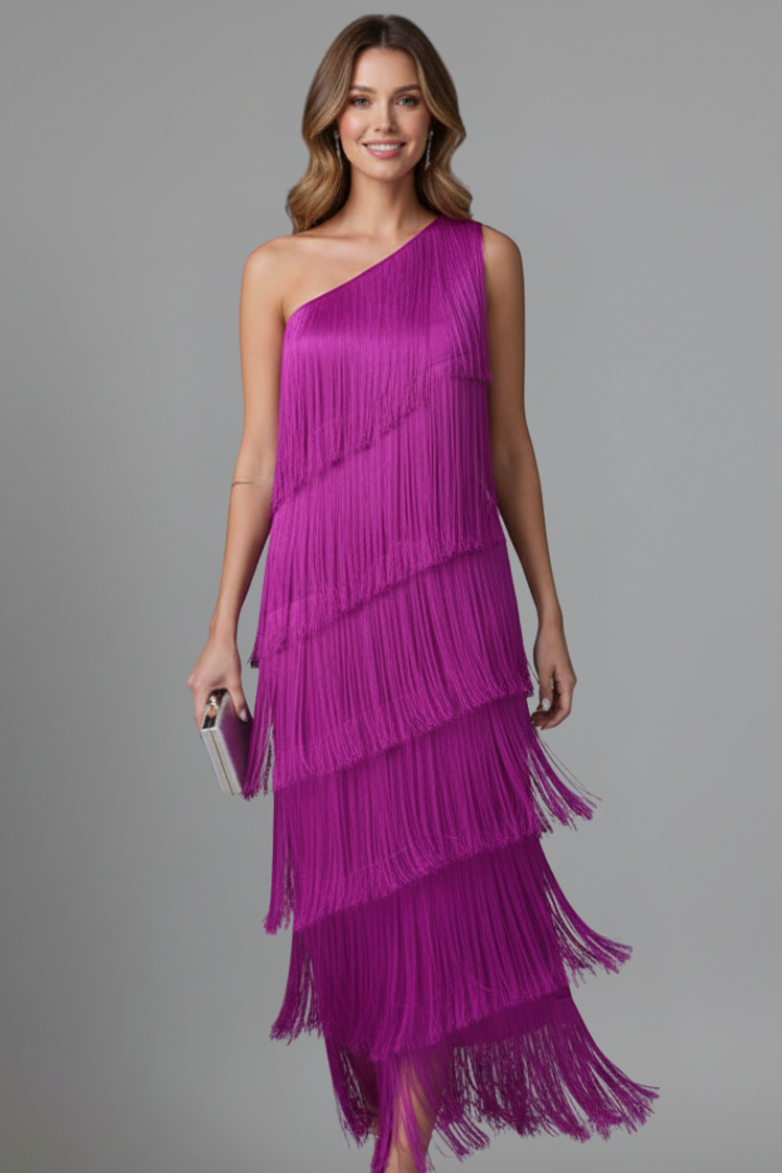 Women’s Dress with Fringe Skirt and Sleeveless Cut