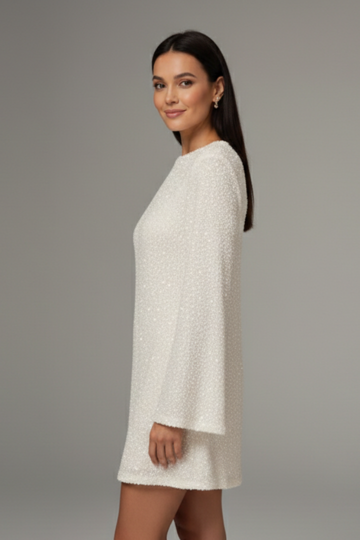 Women’s Dress with Long Sleeves and Sequin Surface