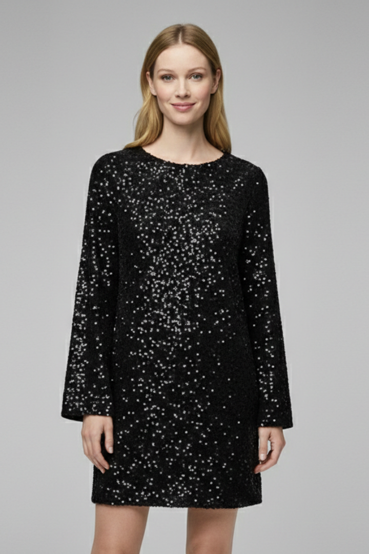 Women’s Dress with Long Sleeves and Sequin Surface