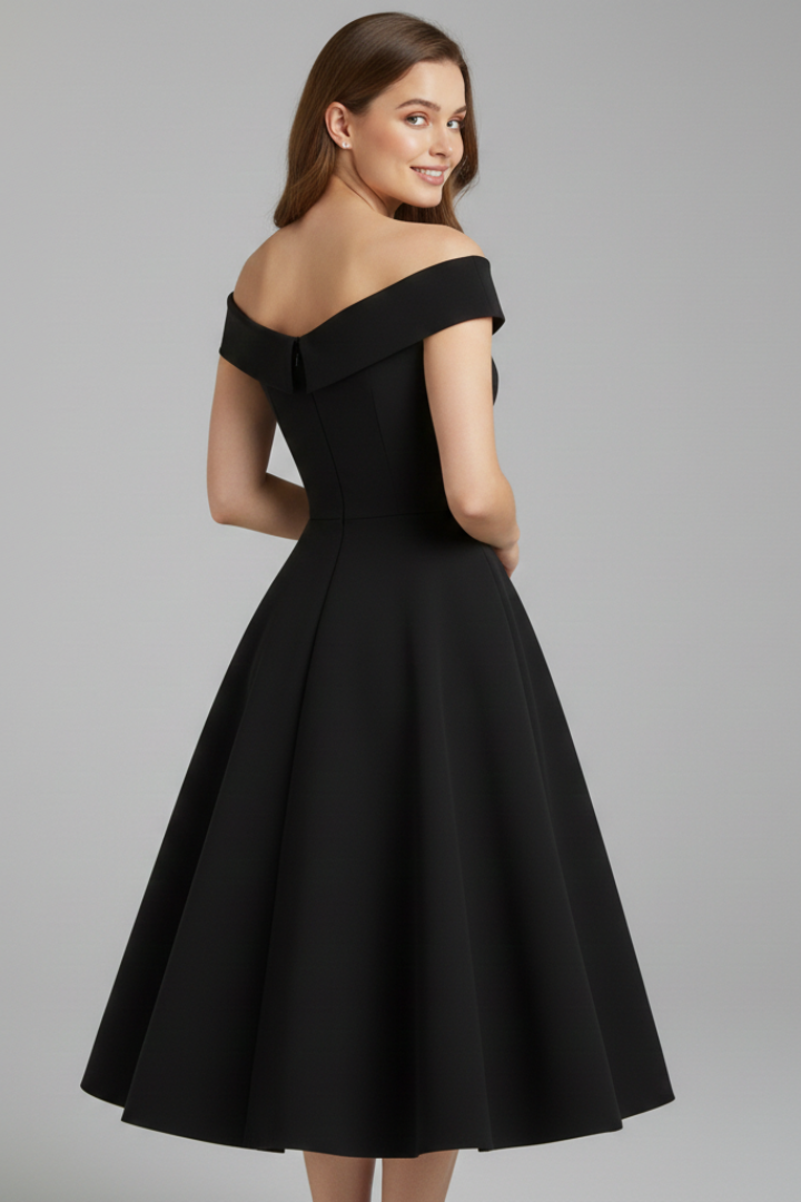 Women’s Dress with Off-Shoulder Neckline and Flared Skirt