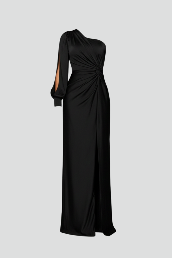 Women’s Dress with One-Shoulder Neckline and Side Slit