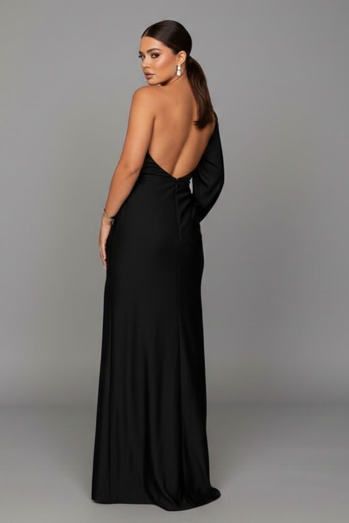 Women’s Dress with One-Shoulder Neckline and Side Slit