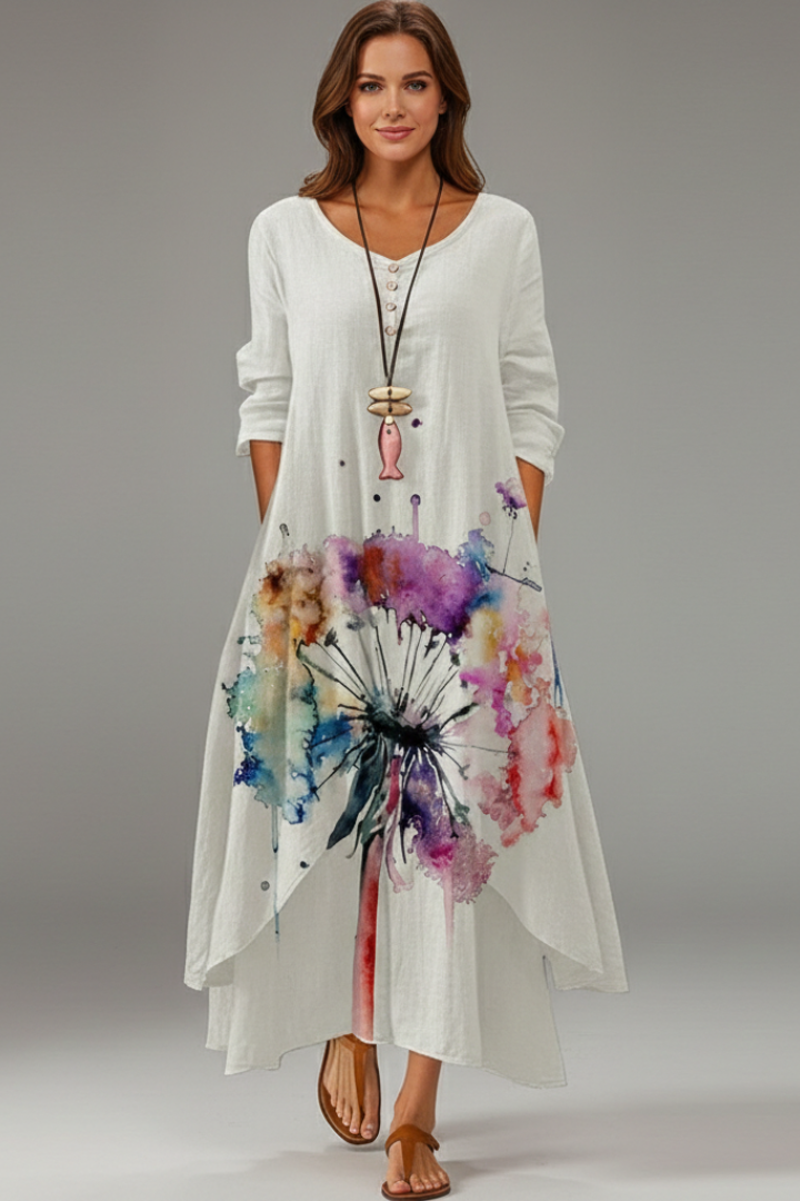 Women’s Dress with Round Neckline and Long Sleeves