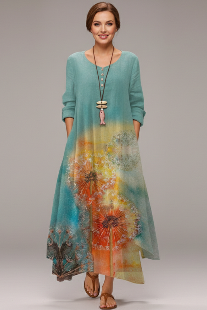 Women’s Dress with Round Neckline and Long Sleeves