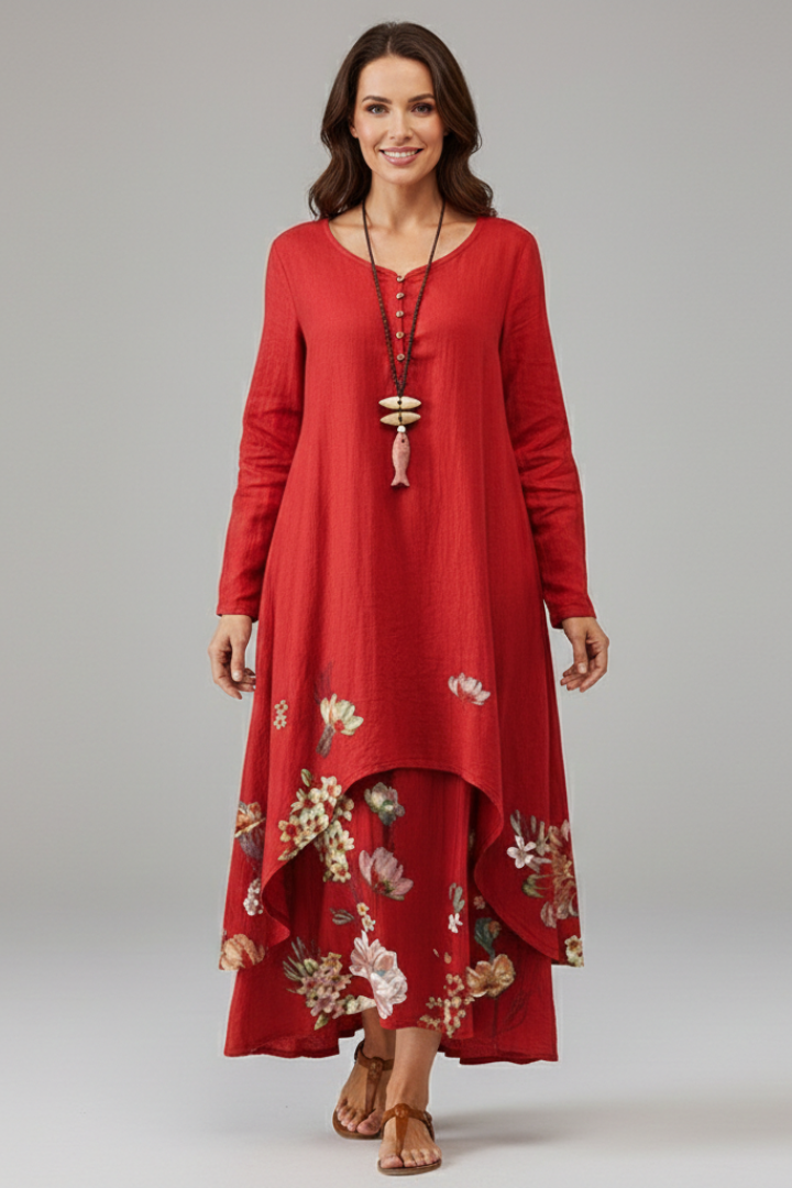 Women’s Dress with Round Neckline and Long Sleeves