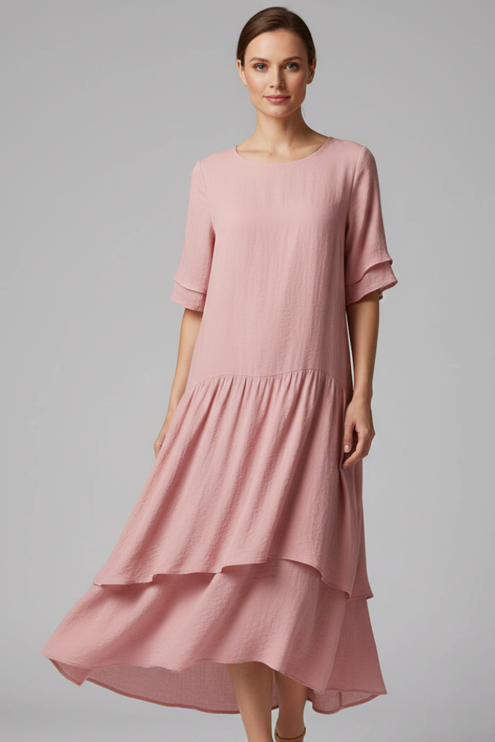 Women’s Dress with Round Neckline and Short Sleeves