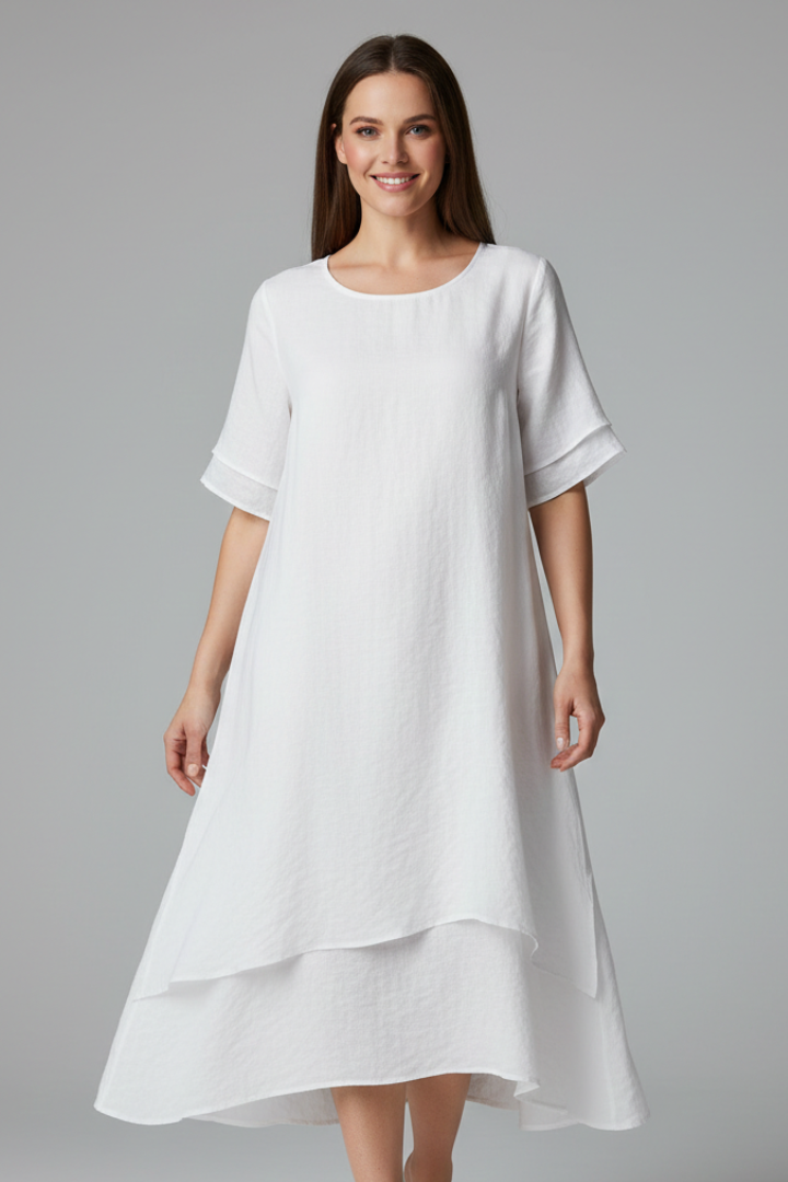Women’s Dress with Round Neckline and Short Sleeves