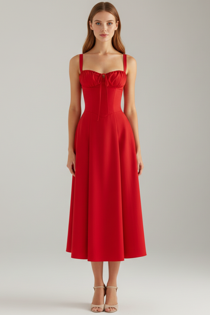 Women’s Dress with Shoulder Straps and Defined Waist