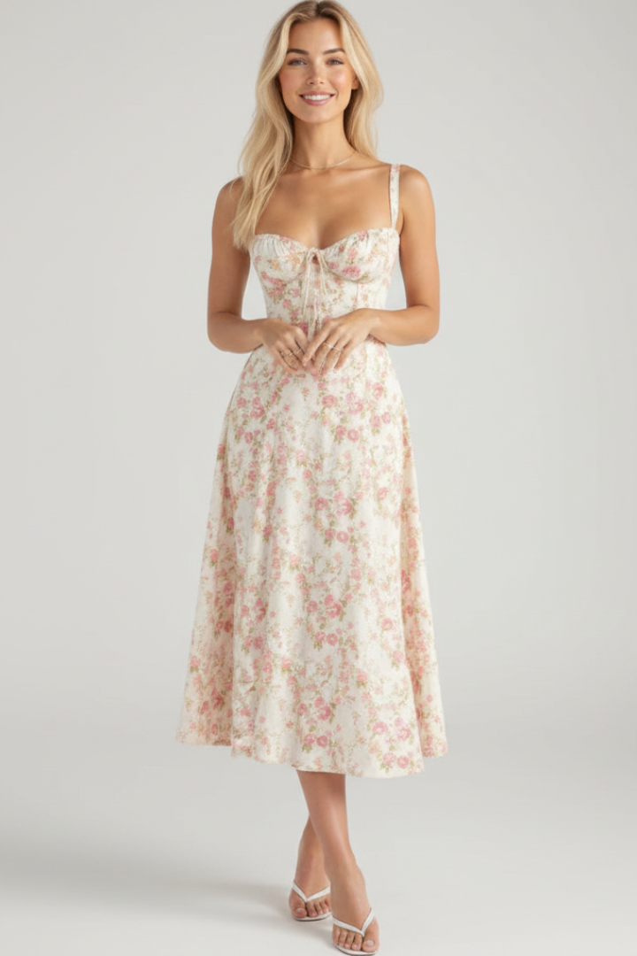 Women’s Dress with Shoulder Straps and Defined Waist