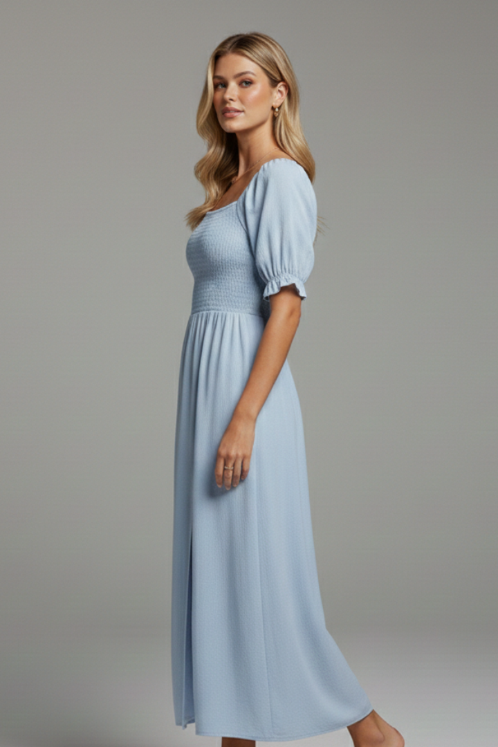 Women’s Dress with Smocked Bodice and Side Slit