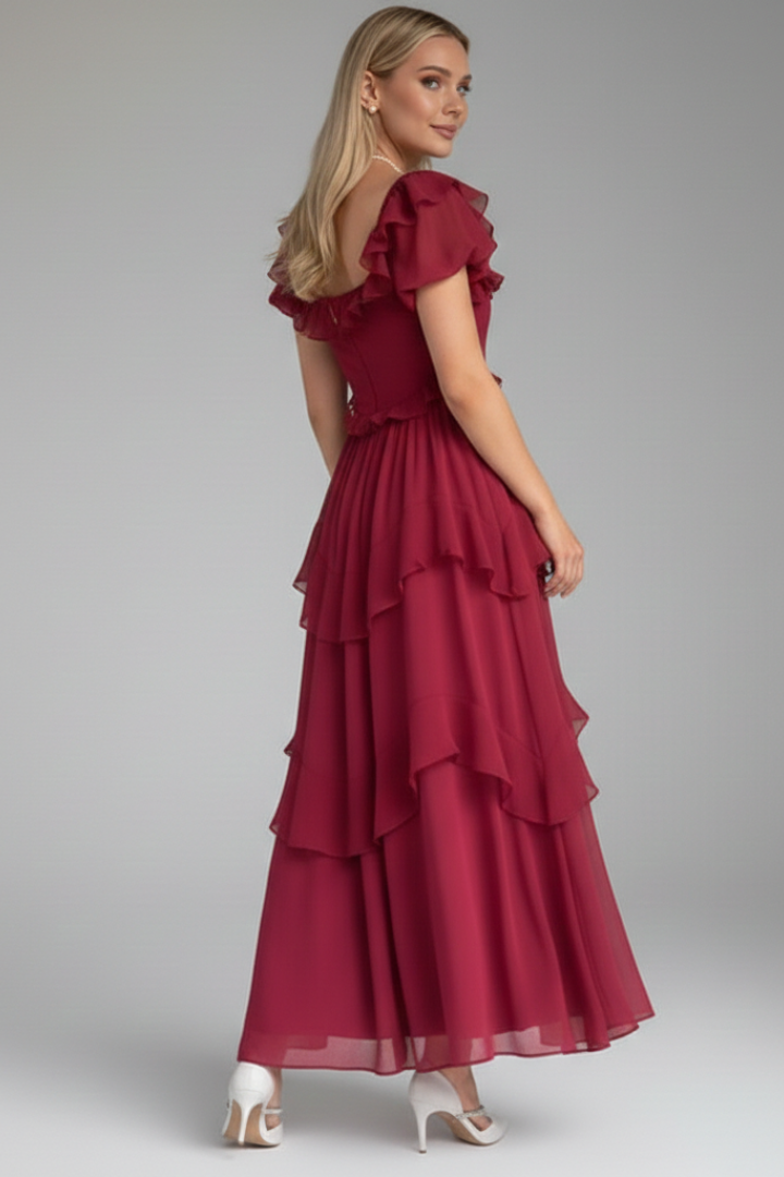 Women’s Dress with Square Neckline and Ruffled Sleeves