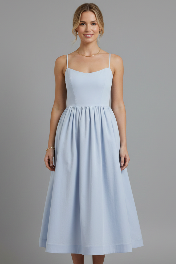 Women’s Dress with Straight Neckline and Side Pockets