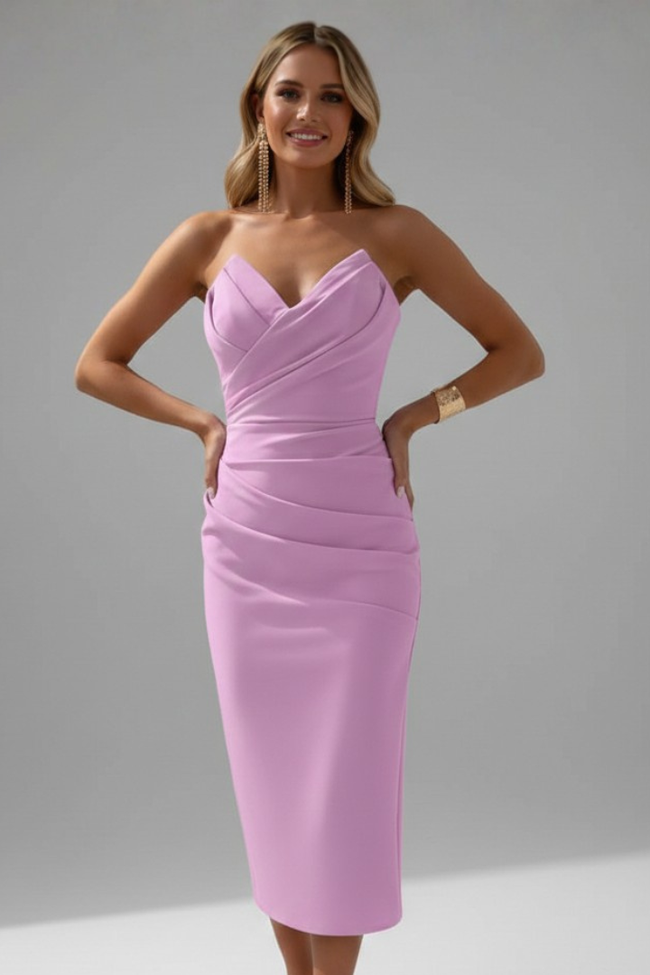Women’s Dress with Strapless Neckline and Ruched Skirt