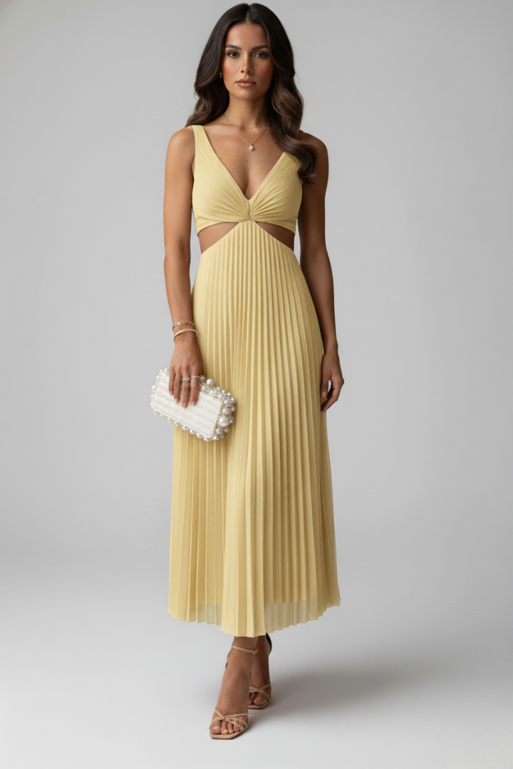 Women’s Dress with V-Neck and Pleated Skirt