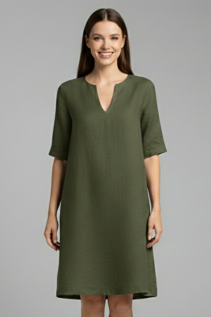 Women’s Dress with V-Neck and Three-Quarter Sleeves