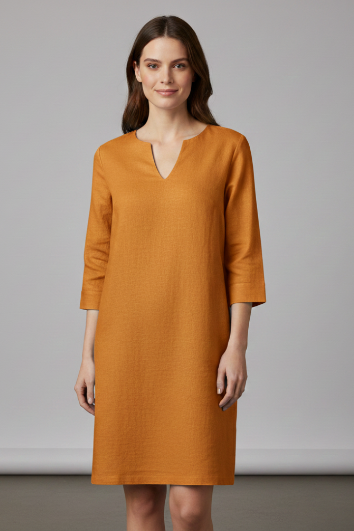 Women’s Dress with V-Neck and Three-Quarter Sleeves