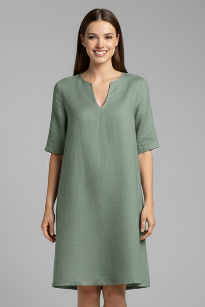 Women’s Dress with V-Neck and Three-Quarter Sleeves