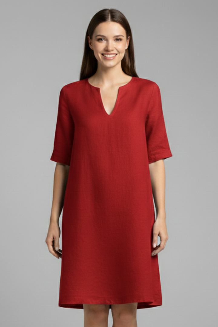 Women’s Dress with V-Neck and Three-Quarter Sleeves