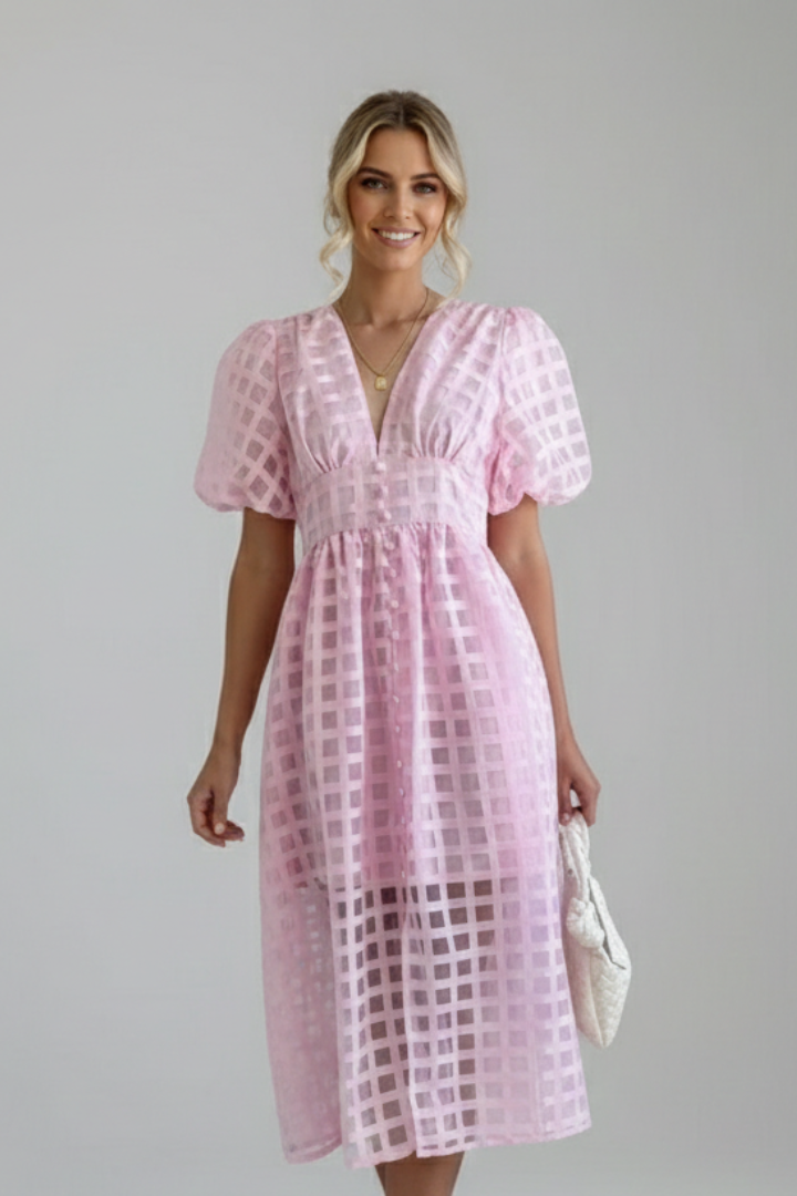 Women’s Dress with V-Neckline and Lace Skirt