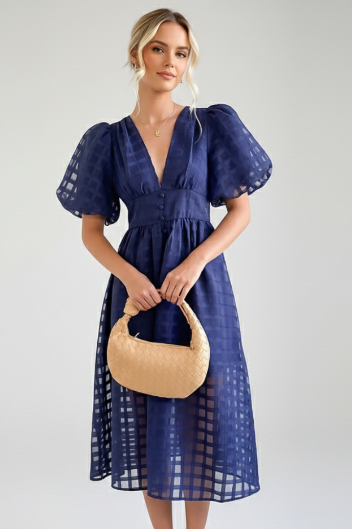 Women’s Dress with V-Neckline and Lace Skirt