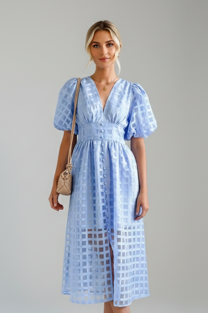 Women’s Dress with V-Neckline and Lace Skirt