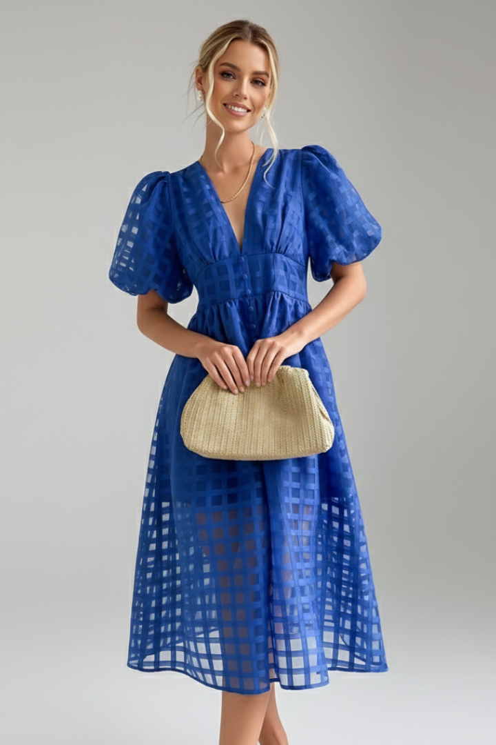 Women’s Dress with V-Neckline and Lace Skirt