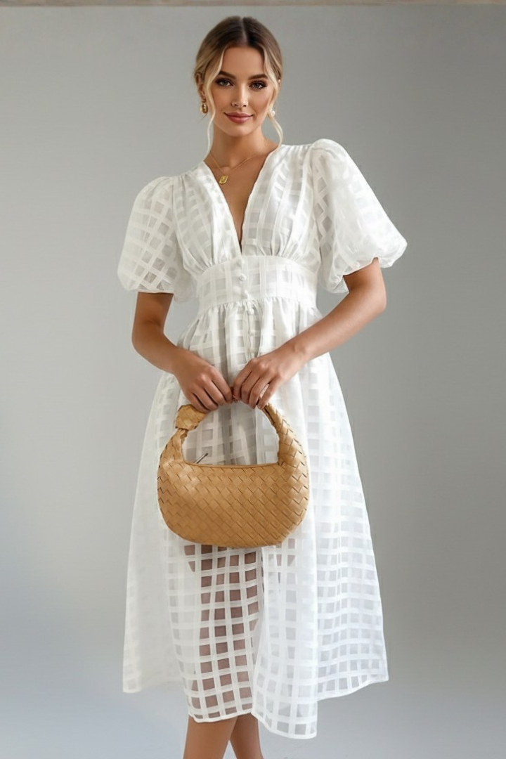 Women’s Dress with V-Neckline and Lace Skirt