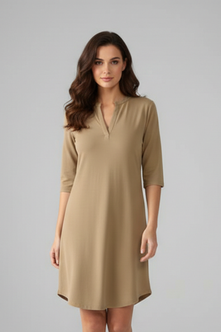 Women’s Dress with V-Neckline and Short Sleeves