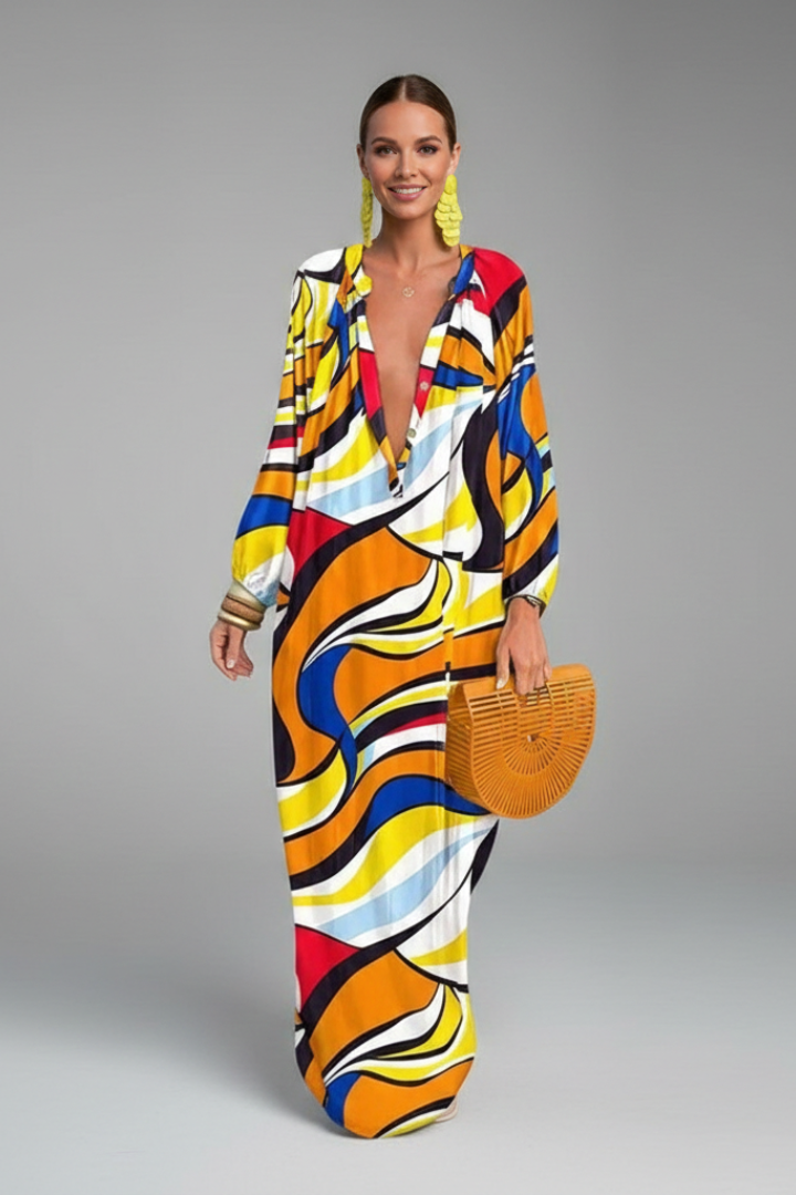 Women’s Dress with V Neck and Long Sleeves