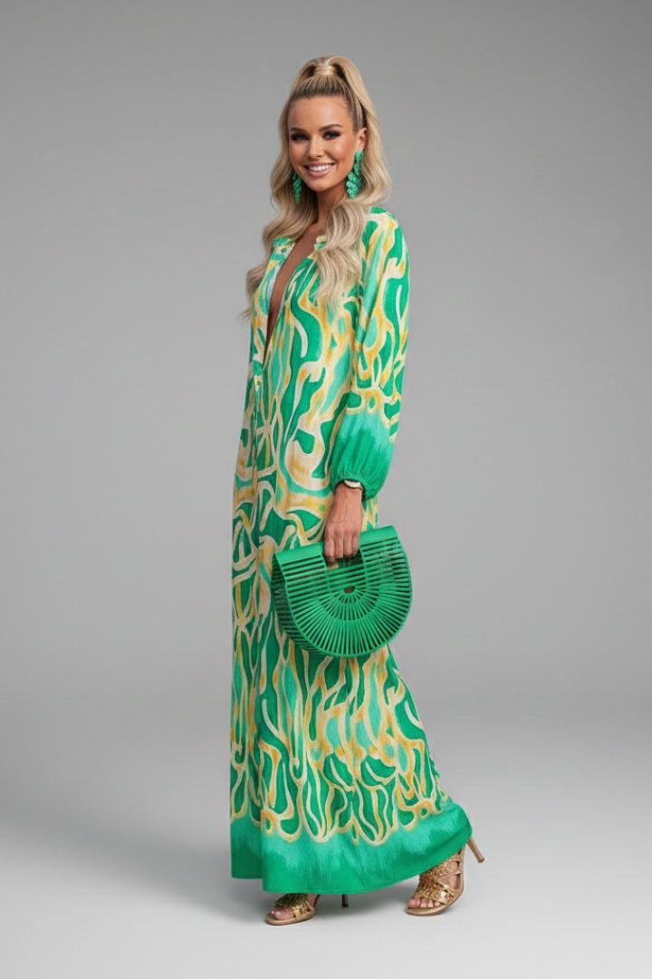 Women’s Dress with V Neck and Long Sleeves