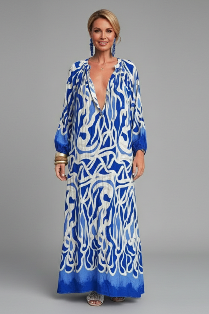 Women’s Dress with V Neck and Long Sleeves