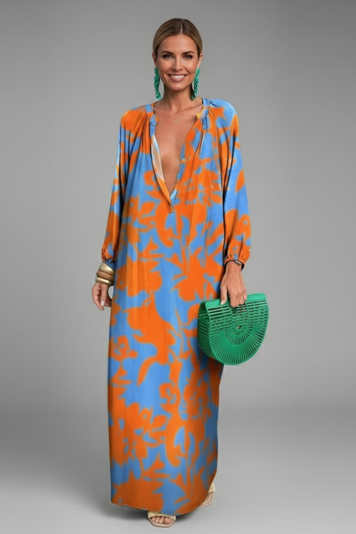 Women’s Dress with V Neck and Long Sleeves