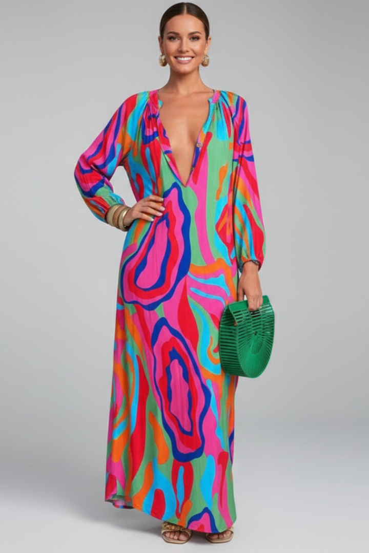 Women’s Dress with V Neck and Long Sleeves