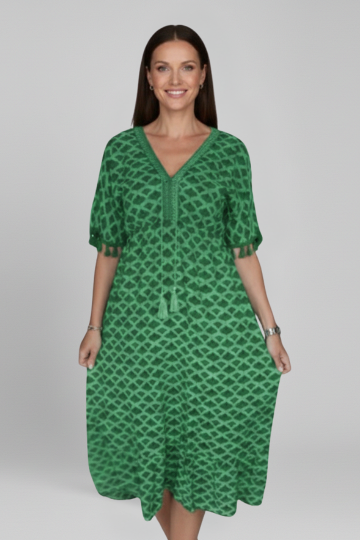 Women’s Dress with V Neck and Short Sleeves