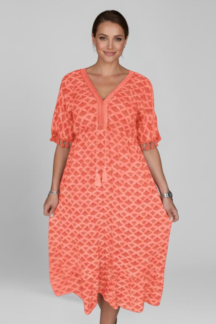 Women’s Dress with V Neck and Short Sleeves