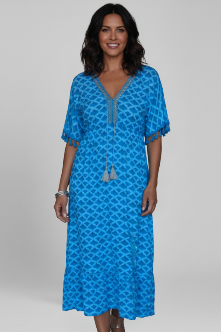 Women’s Dress with V Neck and Short Sleeves