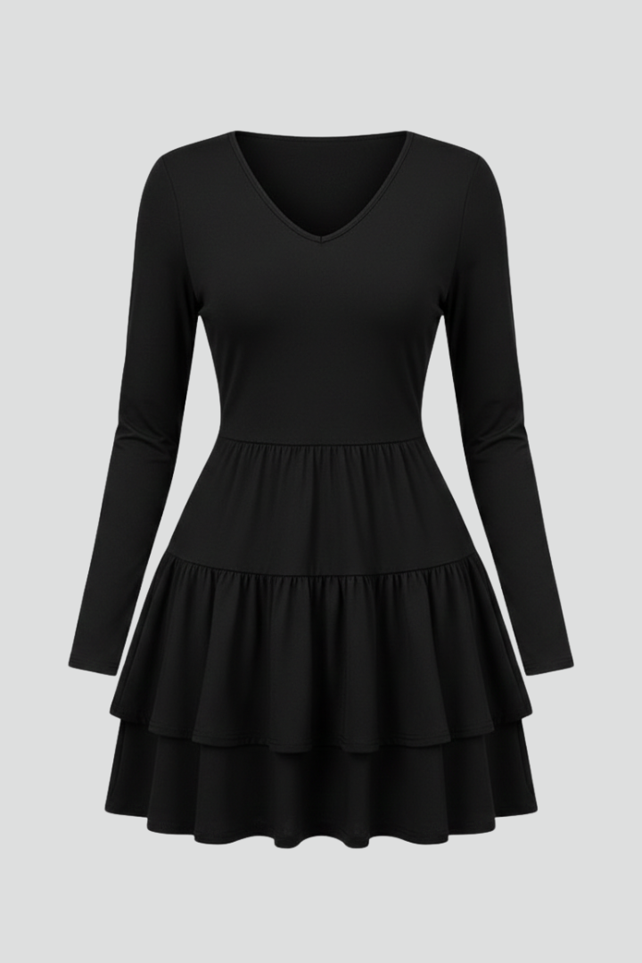 Women’s Dress with V Neck and Tiered Skirt